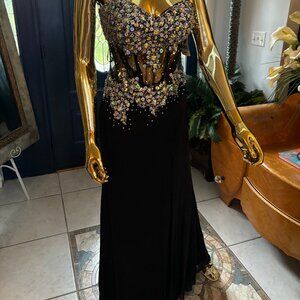Black Strapless Sequin Beaded Prom Dress Size 6 | Sweetheart Formal Gown Evening